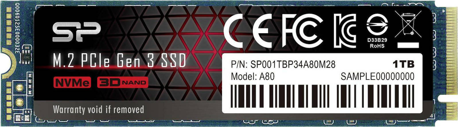 Silicon Power P34A80 SSD 1TB M.2 NVMe PCI Express 3.0 Κωδικός SP001TBP34A80M28