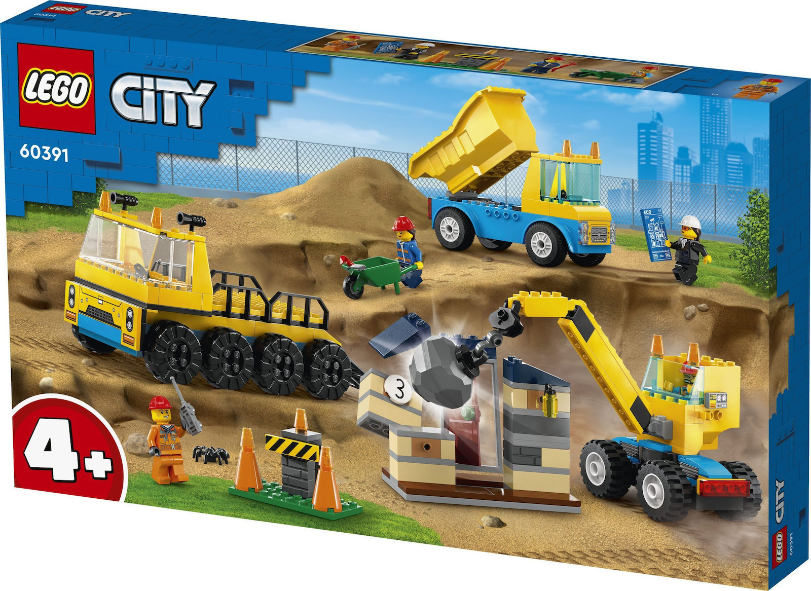 Lego City Construction Trucks and Wrecking Ball Crane για 4 Ετών Κωδικός 60391