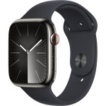 Apple Watch Series 9 Cellular Stainless Steel 45mm Αδιάβροχο με eSIM και Παλμογράφο Graphite με Midnight Sport Band M/L
